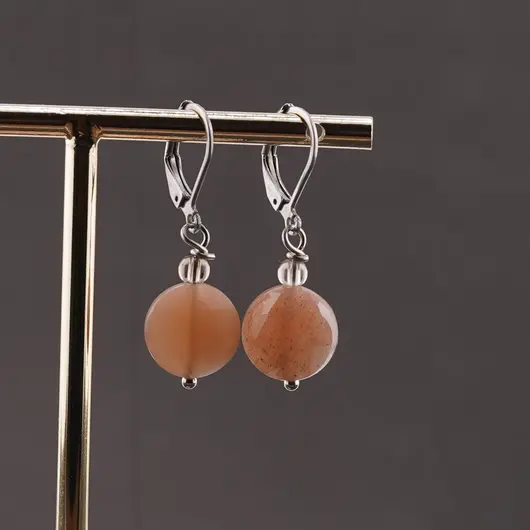 Cercei cu agatatoare aventurin rosu, banut fatetat de 12mm si sfera de 4mm, imagine 2