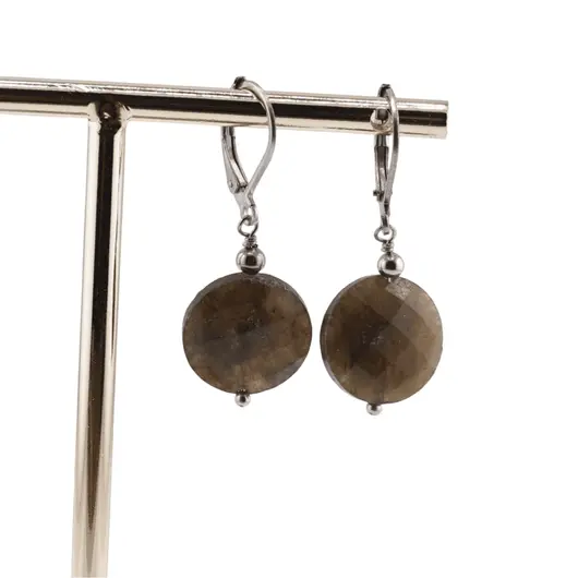 Cercei cu agatatoare labradorit, banut fatetat de 16mm, imagine 2