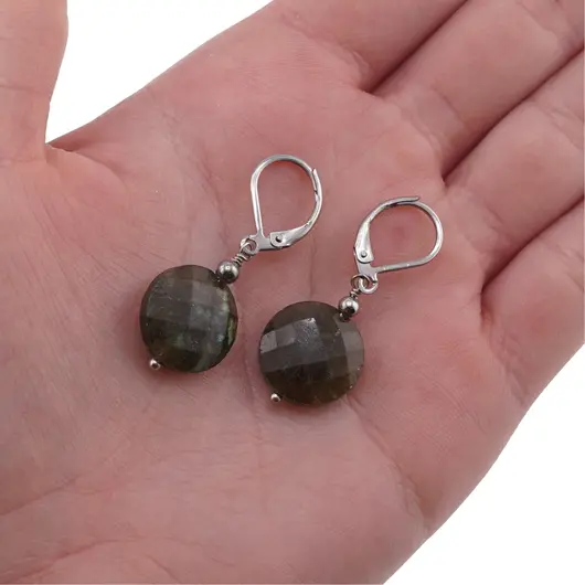 Cercei cu agatatoare labradorit, banut fatetat de 16mm, imagine 3