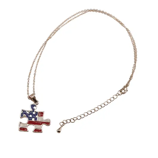 Colier model puzzle America, metal auriu, 43cm