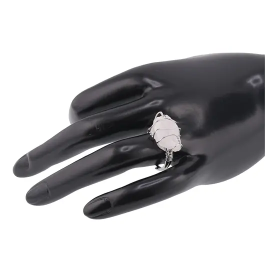 Inel reglabil cu cristal natural brut Cuart roz druzy, 20-23mm, imagine 3