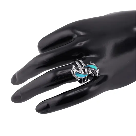 Inel reglabil Scoica abalone model delfini, 21mm x 13mm, imagine 3