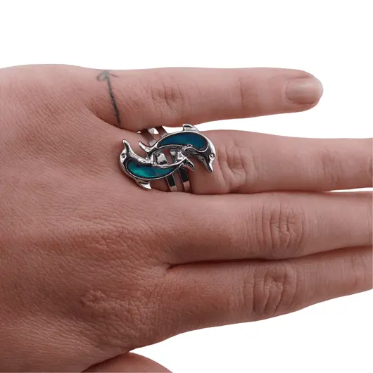Inel reglabil Scoica abalone model delfini, 21mm x 13mm, imagine 4