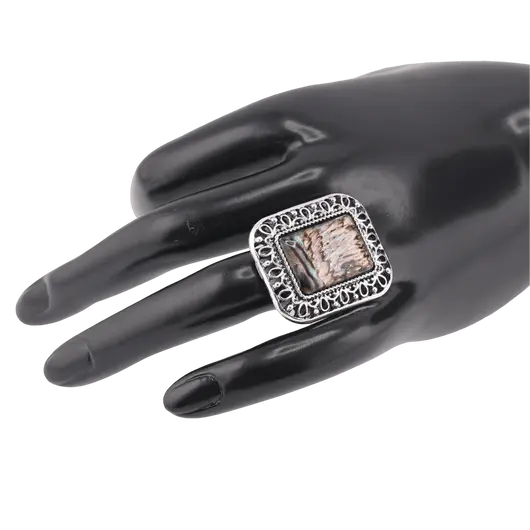Inel reglabil Scoica abalone si metal argintiu, 30mm x 25mm, imagine 2