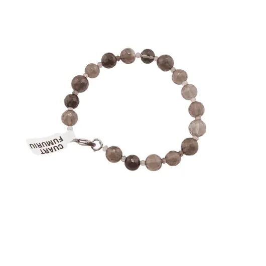 Bratara Cuart fumuriu sfere fatetate 8mm si discuri fatetate 3mm