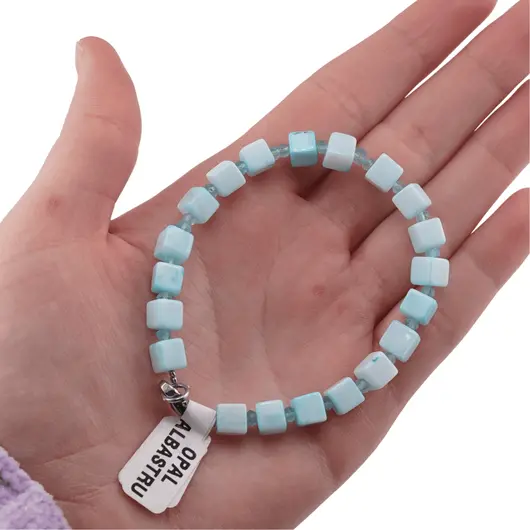 Bratara Opal albastru cub 5-6mm si discuri fatetate 3mm, imagine 2