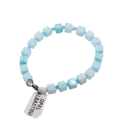 Bratara Opal albastru cub 5-6mm si discuri fatetate 3mm