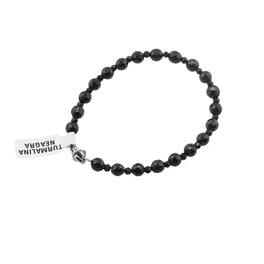 Bratara Turmalina neagra sfere fatetate 5-6mm si discuri fatetate 3mm