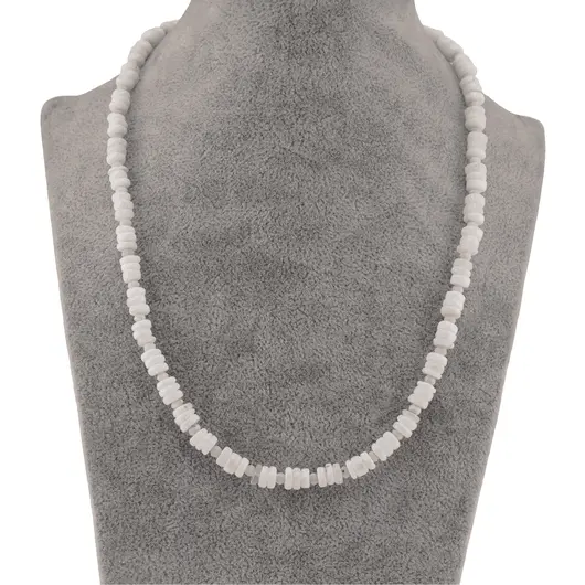 Colier Opal alb discuri 6-7mm si discuri fatetate 3mm, imagine 2