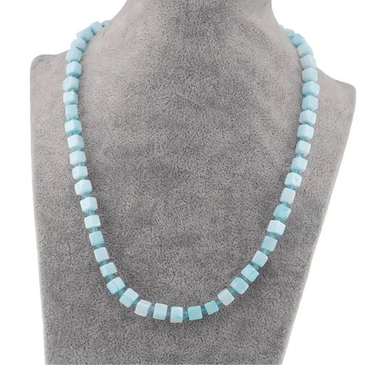 Colier Opal albastru cub 5-6mm si discuri fatetate 3mm, imagine 2