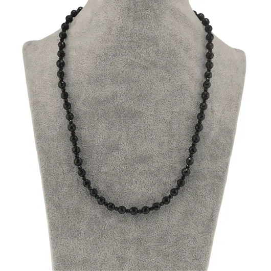 Colier Turmalina neagra sfere fatetate 5-6mm si discuri fatetate 3mm, imagine 2