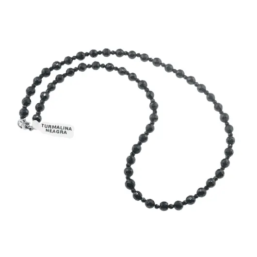 Colier Turmalina neagra sfere fatetate 5-6mm si discuri fatetate 3mm