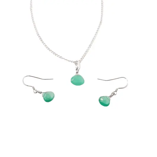 Set Cercei cu agatatoare si pandantiv Onix verde briolete si Argint 925, 6-9mm