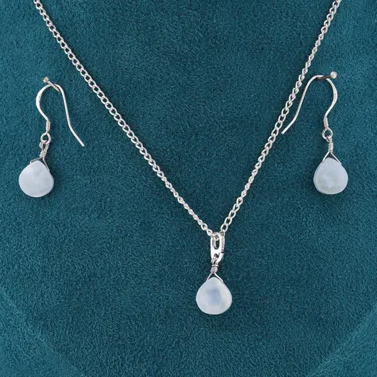 Set Cercei cu agatatoare si pandantiv Opal albastru briolete si Argint 925, 8mm, imagine 2