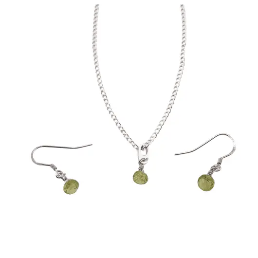 Set Cercei cu agatatoare si pandantiv Peridot briolete si Argint 925, 5-6mm