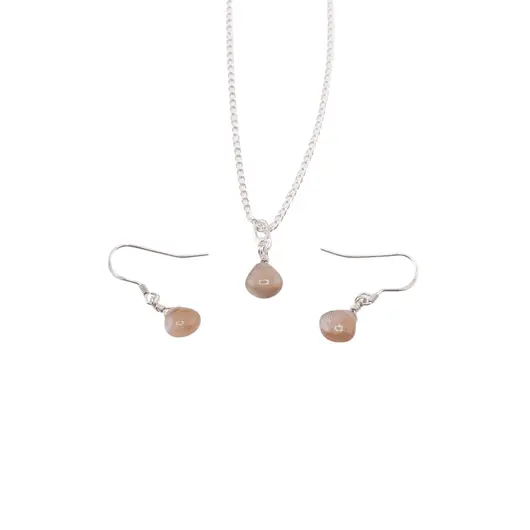Set Cercei cu agatatoare si pandantiv Piatra Lunii maro briolete si Argint 925, 7-8mm