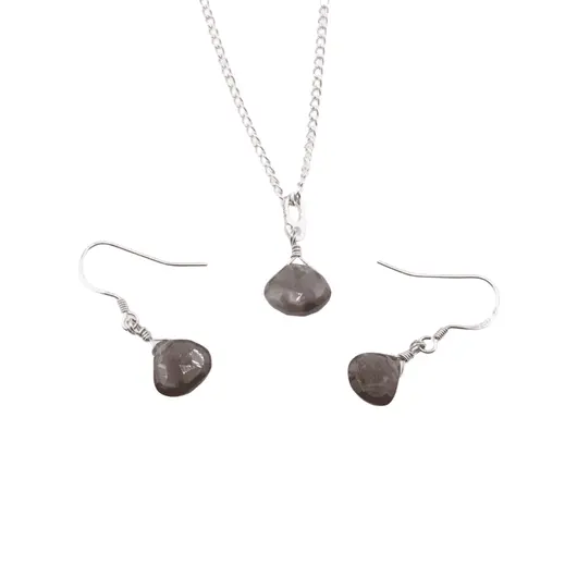 Set Cercei cu agatatoare si pandantiv Piatra lunii neagra briolete si Argint 925, 8-10mm