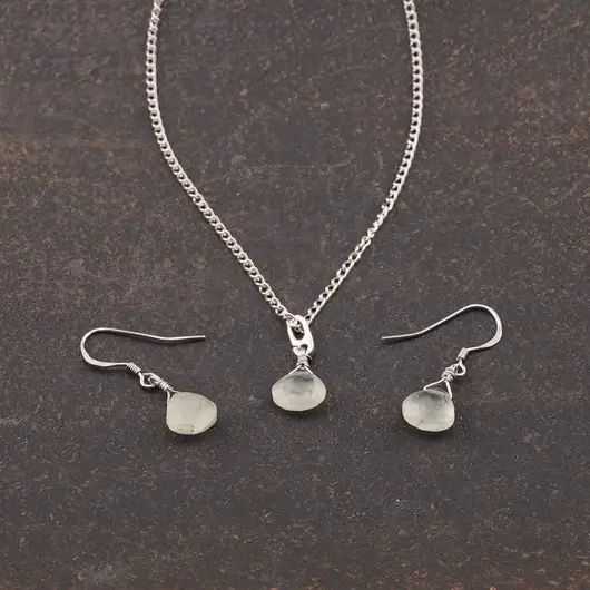 Set Cercei cu agatatoare si pandantiv Prehnit briolete si Argint 925, 7-8mm
