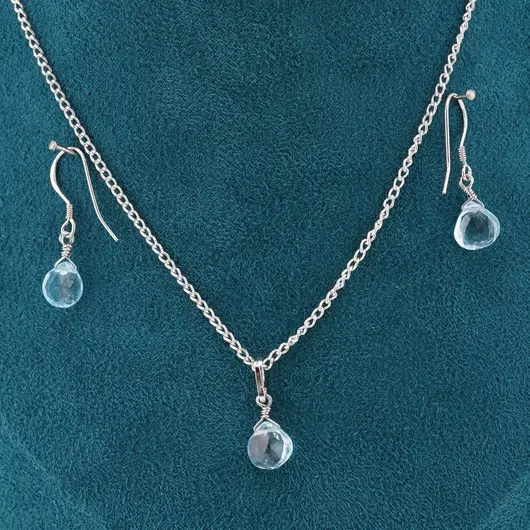 Set Cercei cu agatatoare si pandantiv Topaz briolete si Argint 925, 8mm, imagine 2