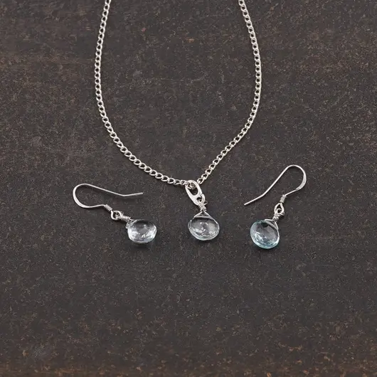 Set Cercei cu agatatoare si pandantiv Topaz briolete si Argint 925, 8mm