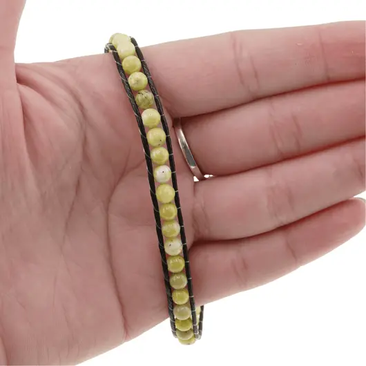 Bratara wrap Jad galben sfere 5mm, imagine 2