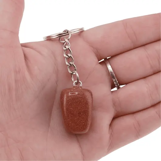 Breloc Goldstone maro piatra rulata 25mm, imagine 3