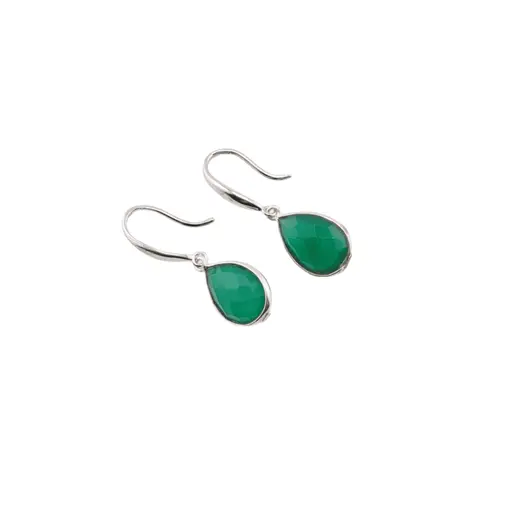 Cercei cu agatatoare Onix verde cu montura din Argint 925 model 2, 30mm
