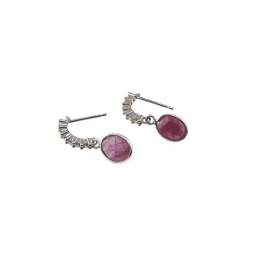 Cercei cu surub Rubin cu montura din Argint 925 si Zirconiu, 20mm