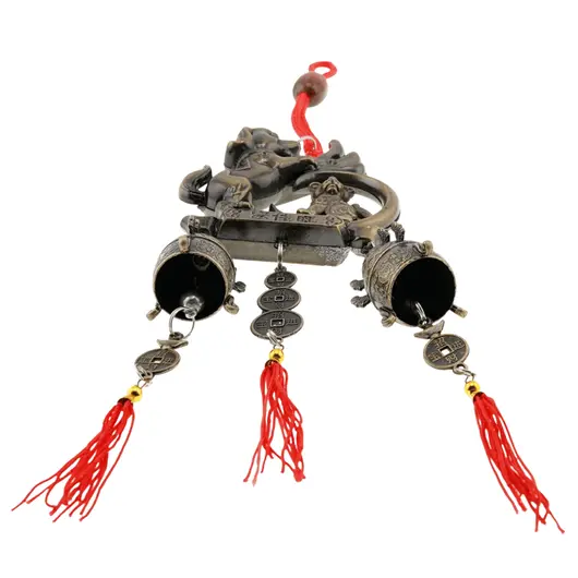 Clopotei de vant din metal cu 2 ramuri, catelusi si banuti chinezesti- 30cm, imagine 2