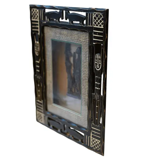 Tablou cu rama din lemn sculptat si siluete cuplu arta africana, 40cm x 30cm, imagine 2