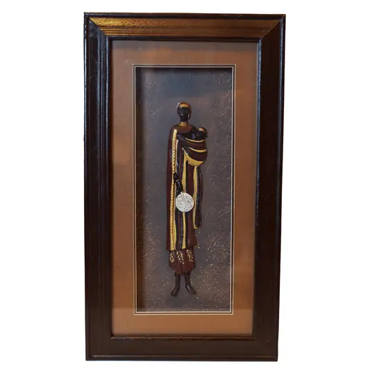 Tablou vertical femeie arta africana, lemn si sticla, 46cm x 26cm