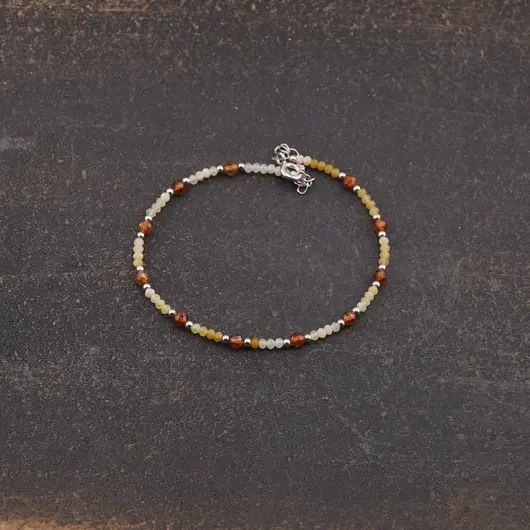 Bratara Granat hessonit si Opal galben discuri fatetate si sfere fatetate cu Argint 925, 2-3mm