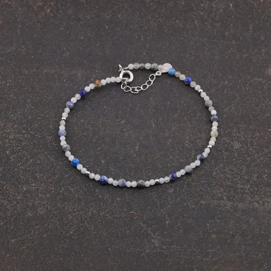 Bratara Lapis Lazuli si Acvamarin sfere fatetate cu Argint 925, 2-3mm, imagine 2
