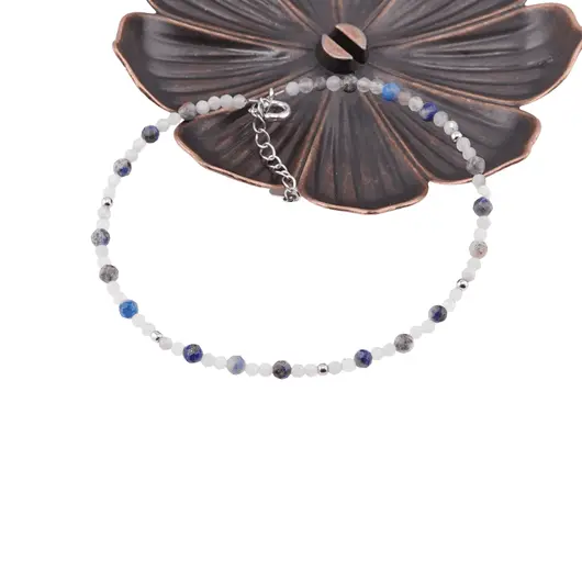 Bratara Lapis Lazuli si Acvamarin sfere fatetate cu Argint 925, 2-3mm, imagine 3