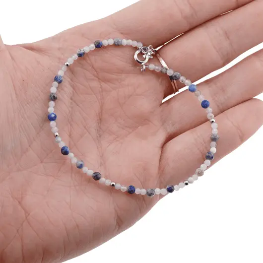 Bratara Lapis Lazuli si Acvamarin sfere fatetate cu Argint 925, 2-3mm, imagine 4