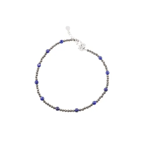 Bratara Lapis Lazuli si Pirita sfere fatetate cu Argint 925, 2-3mm