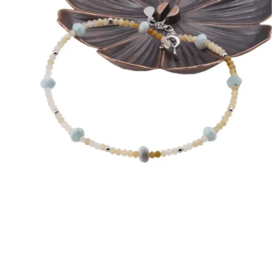 Bratara Opal galben si Larimar discuri fatetate cu Argint 925, 2-5mm, imagine 2