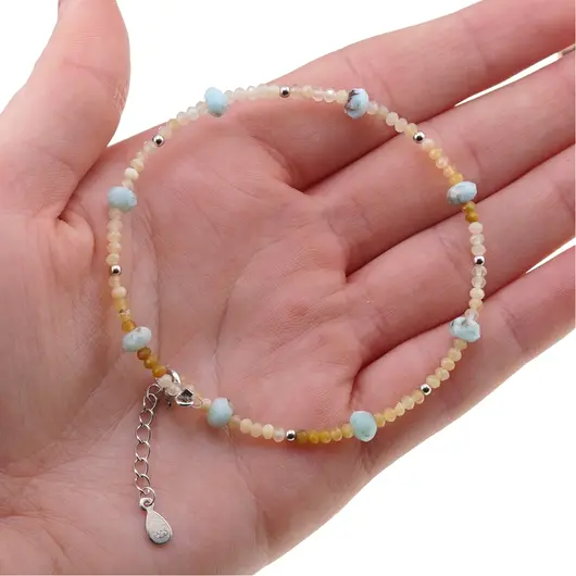 Bratara Opal galben si Larimar discuri fatetate cu Argint 925, 2-5mm, imagine 3