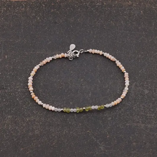 Bratara Opal roz, Peridot si Cristal de stanca cu Argint 925, 2-3mm, imagine 2