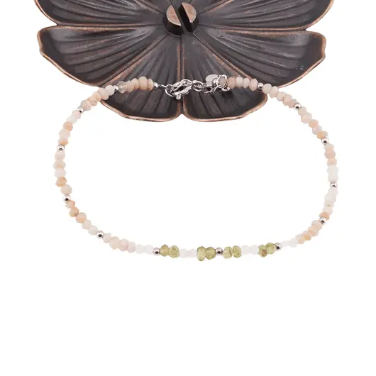 Bratara Opal roz, Peridot si Cristal de stanca cu Argint 925, 2-3mm, imagine 3
