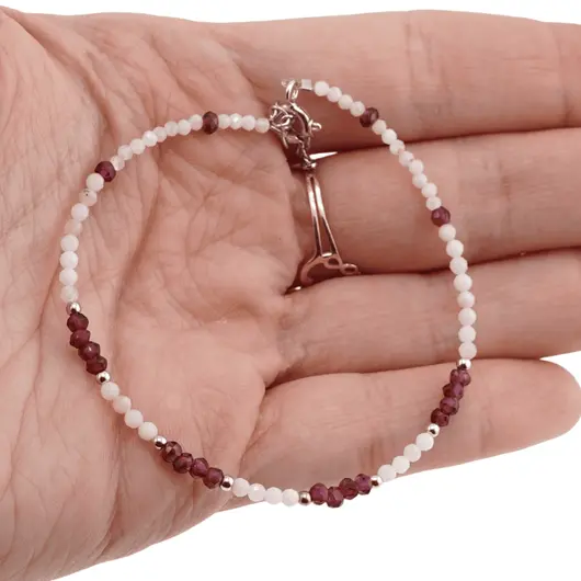 Bratara Opal roz si Granat discuri fatetate si sfere fatetate cu Argint 925, 2-3mm, imagine 3