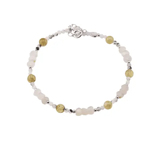 Bratara Peridot sfere si Piatra Lunii discuri fatetate cu Argint 925, 3-5mm