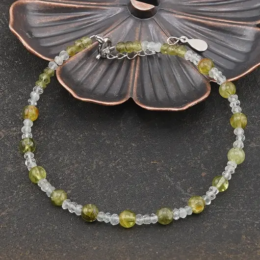 Bratara Peridot si Acvamarin discuri fatetate si sfere cu Argint 925, 3-5mm, imagine 2