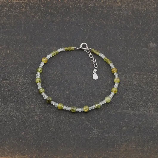 Bratara Peridot si Acvamarin discuri fatetate si sfere cu Argint 925, 3-5mm