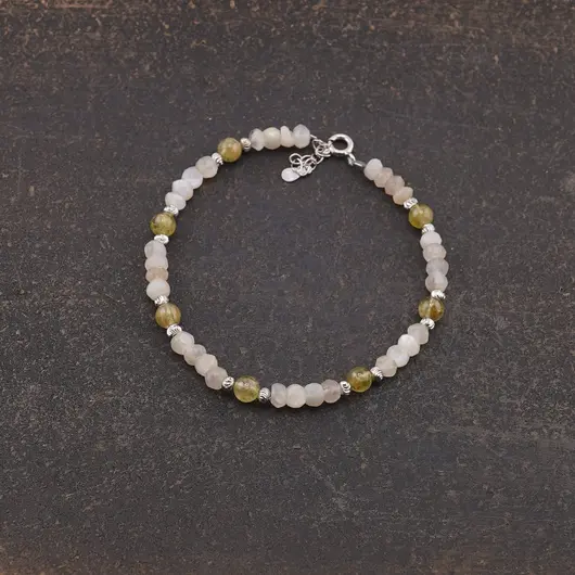 Bratara Peridot si Piatra Lunii discuri fatetate si sfere cu Argint 925, 4-5mm, imagine 2