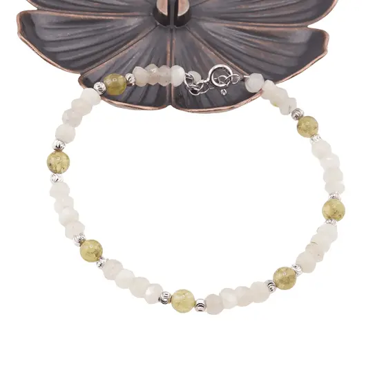 Bratara Peridot si Piatra Lunii discuri fatetate si sfere cu Argint 925, 4-5mm, imagine 3