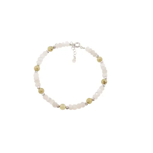 Bratara Peridot si Piatra Lunii discuri fatetate si sfere cu Argint 925, 4-5mm