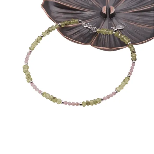 Bratara Peridot si Turmalina roz discuri fatetate si sfere fatetate cu Argint 925, 2-3mm, imagine 2