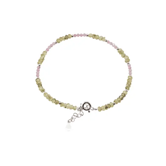 Bratara Peridot si Turmalina roz discuri fatetate si sfere fatetate cu Argint 925, 2-3mm