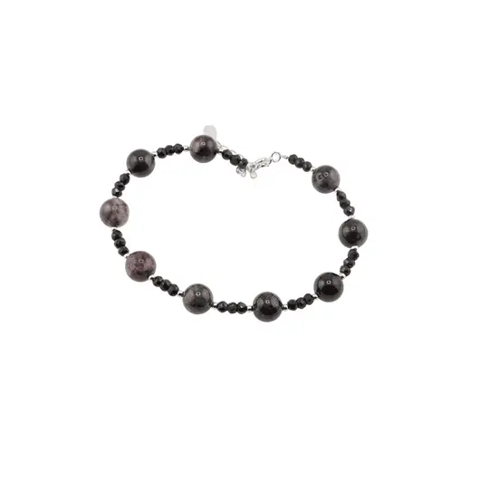 Bratara Turmalina neagra si Turmalina multicolora sfere fatetate si sfere cu Argint 925, 3-8mm